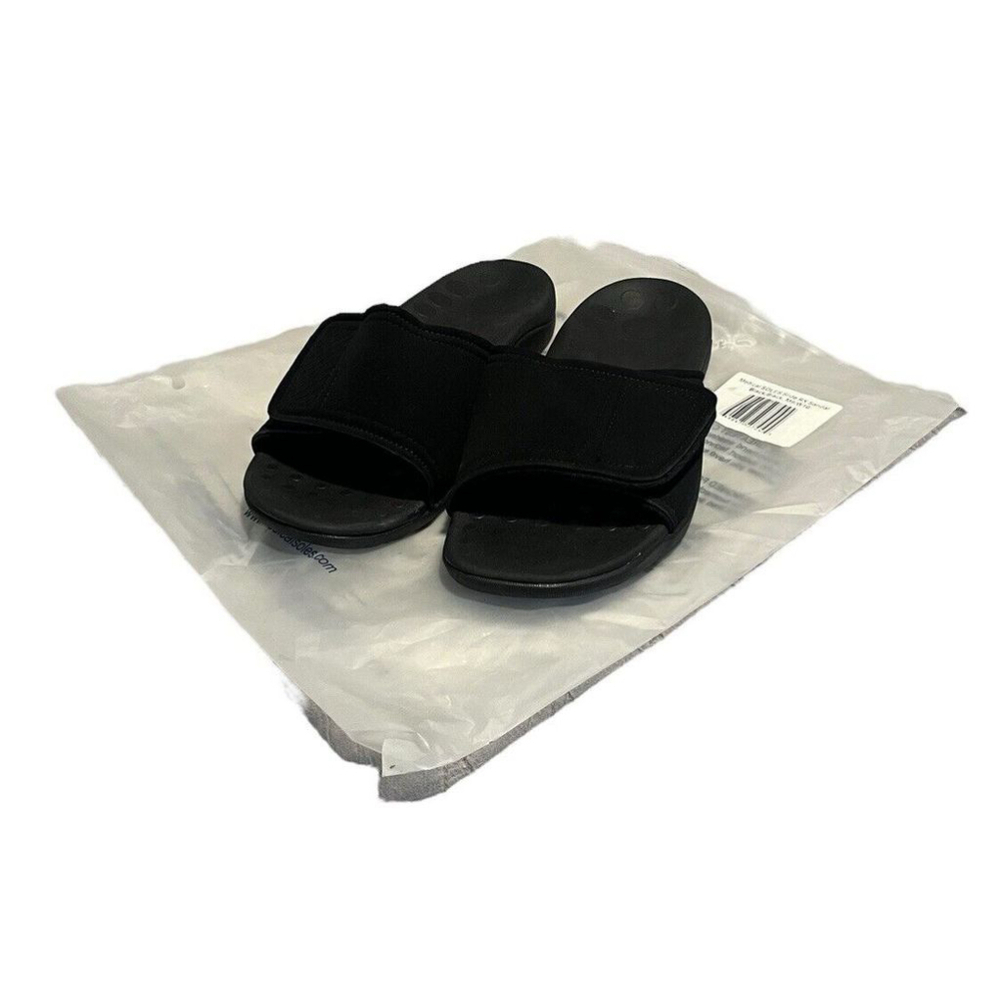 Medical Soles Black Slides Sandals Adjustable Strap - M5 W6